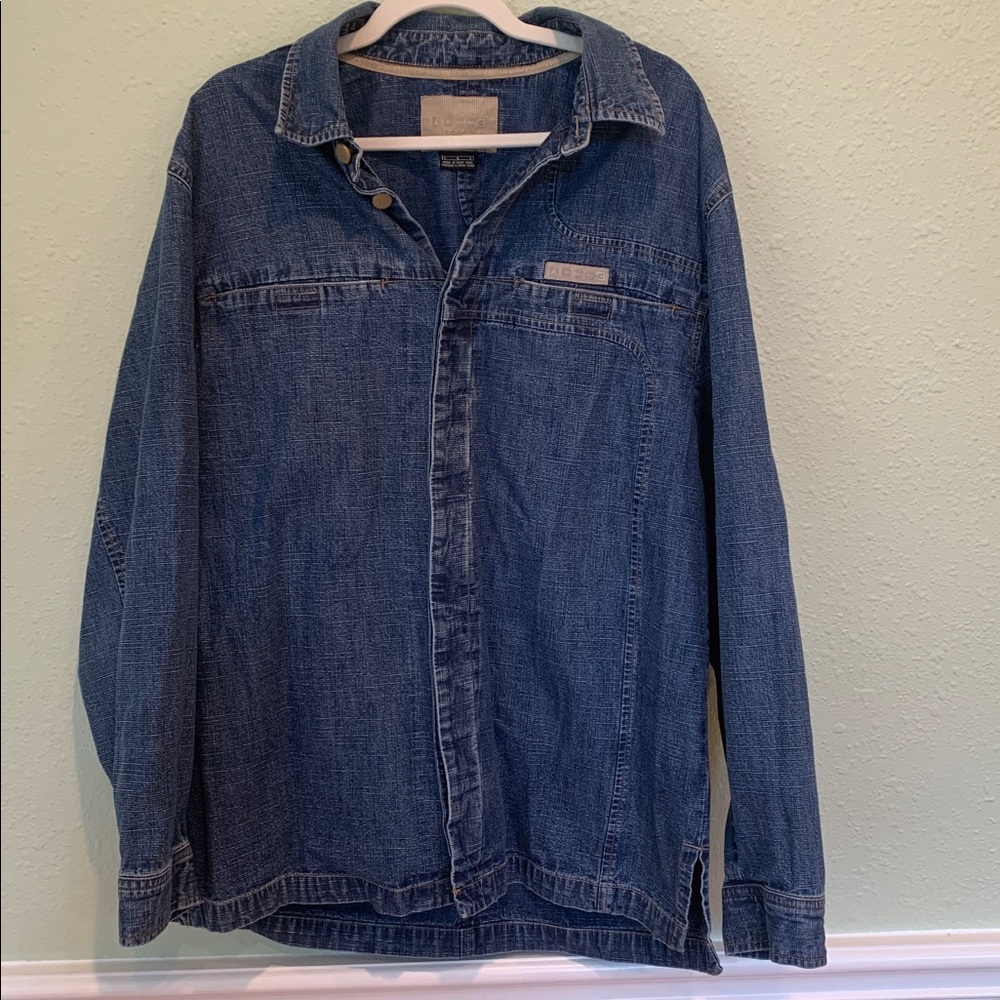 Mens Large Nike Jordan Two3 Denim Shacket Button Down 100% Cotton